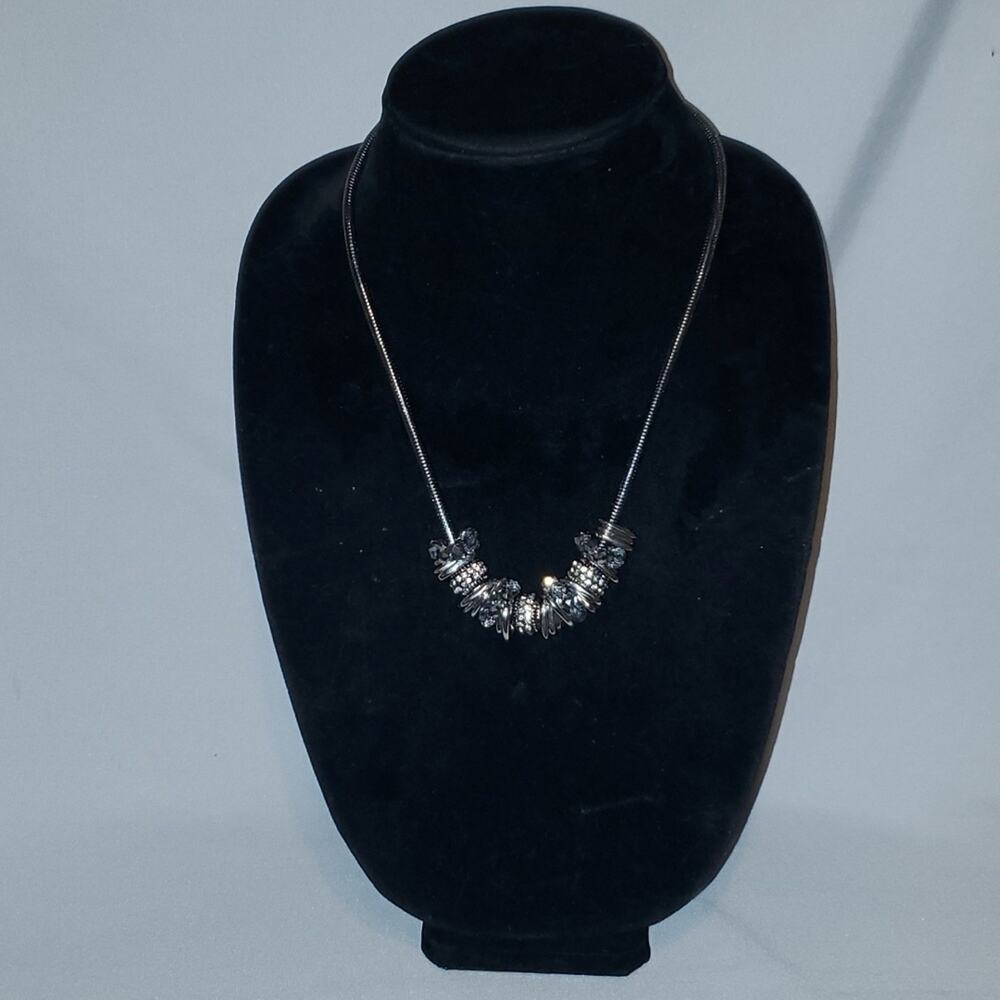 Vera Wang Gray Crystal, Rhinestone Trinket Snake Chain Necklace 22"